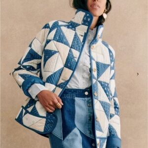 Sézane Leopold Jacket Blue Patchwork Size 34 NWOT